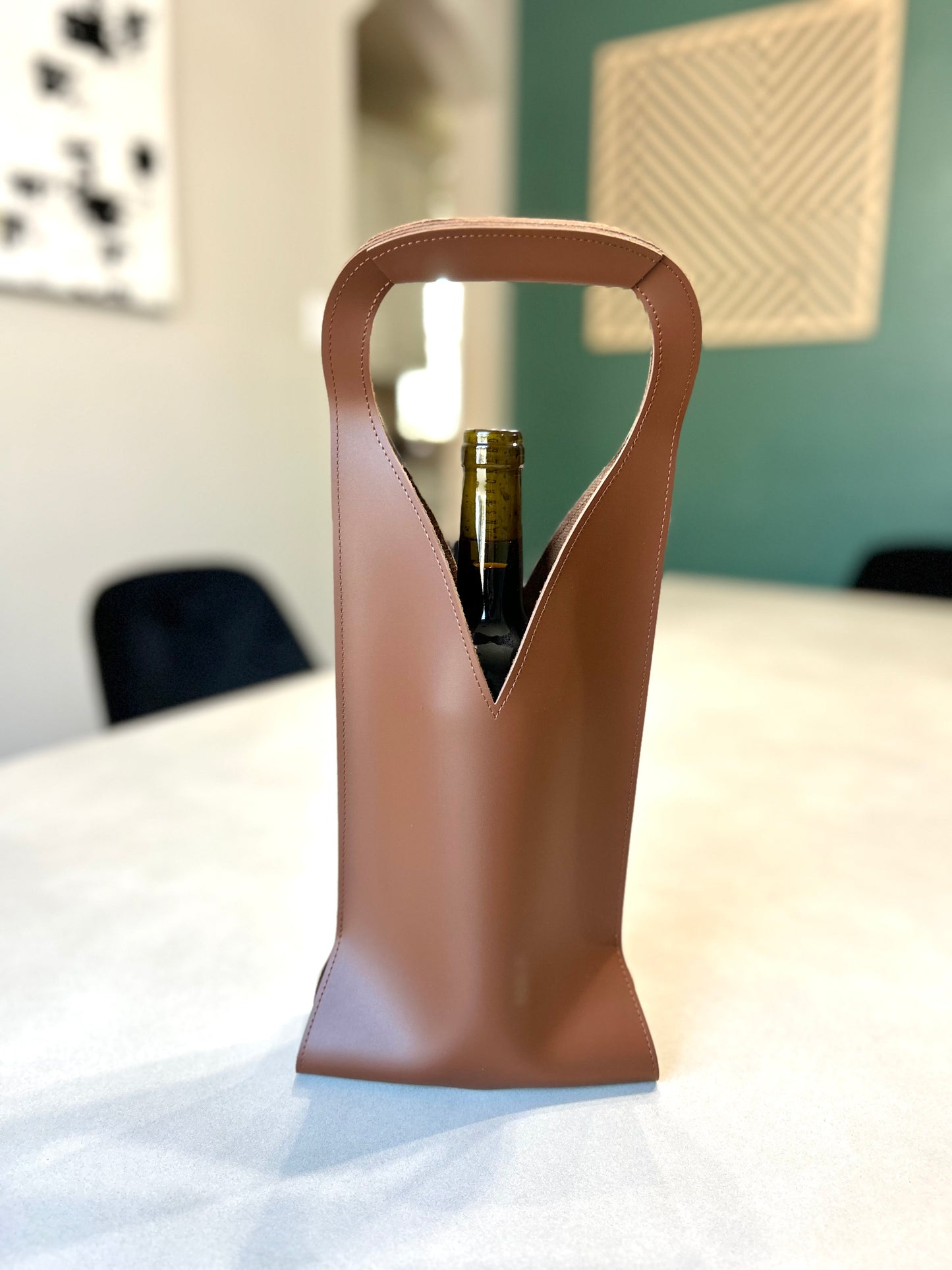 Luxe Leather Wine Tote- Brown