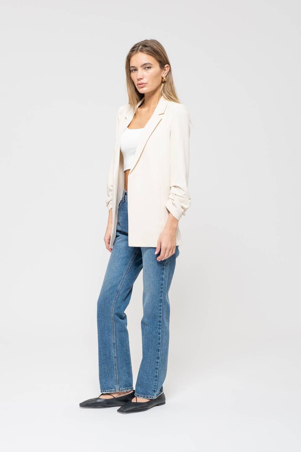 Luxe Cream Ruched Blazer