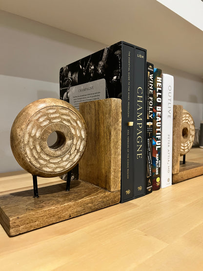 Hand-Carved Wood Bookends