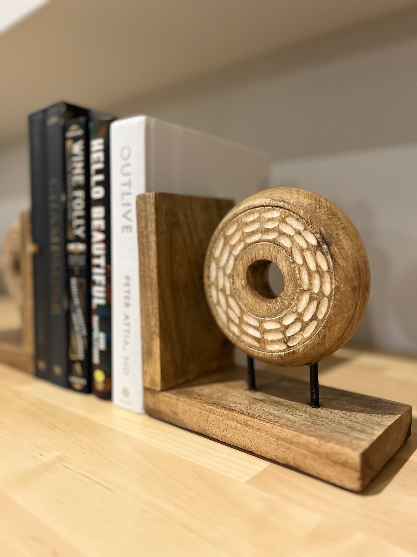 Hand-Carved Wood Bookends