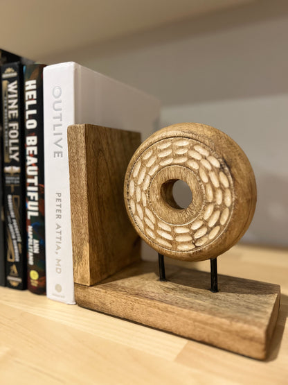 Hand-Carved Wood Bookends