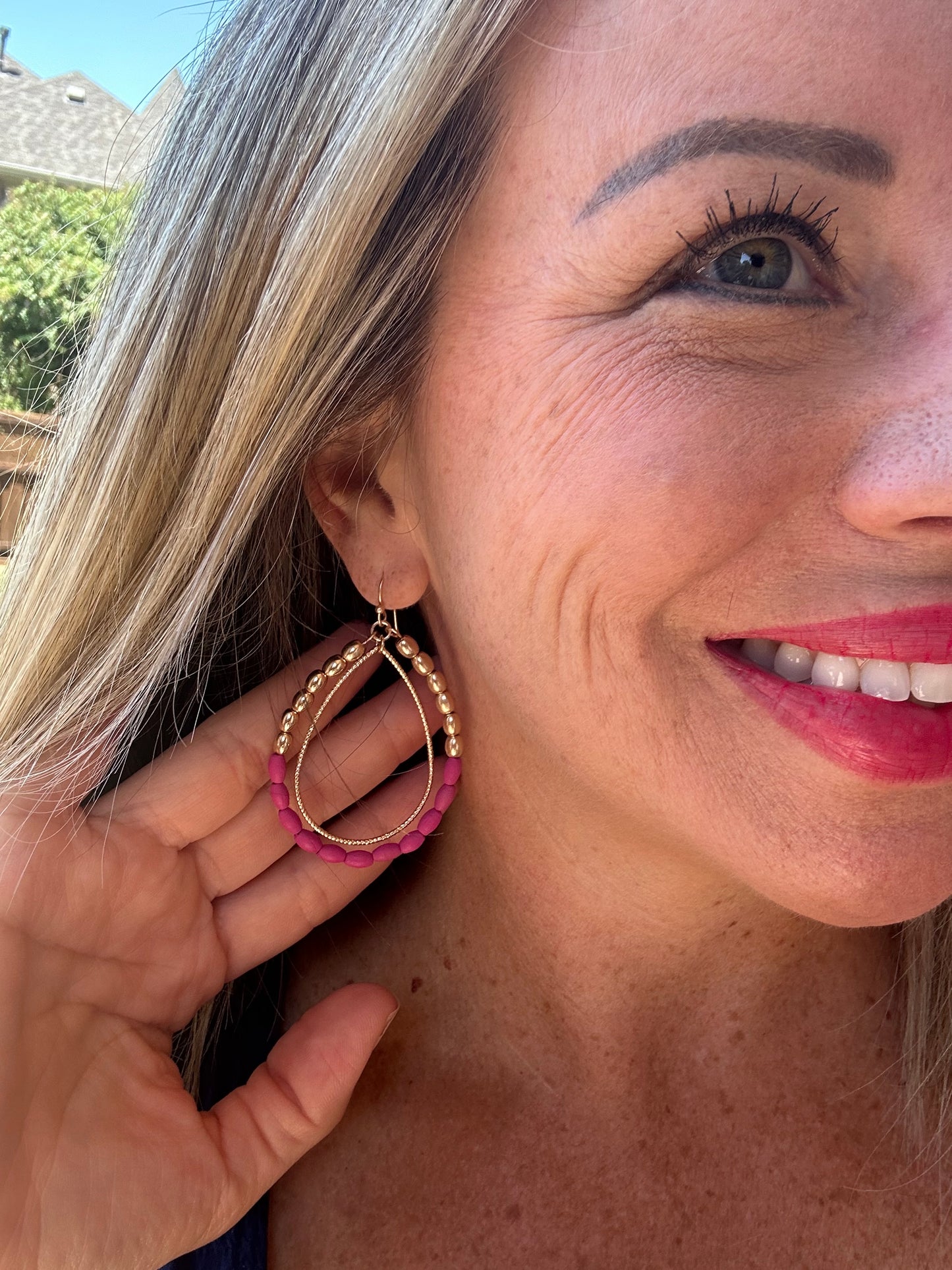 Matte Pink & Gold Earrings