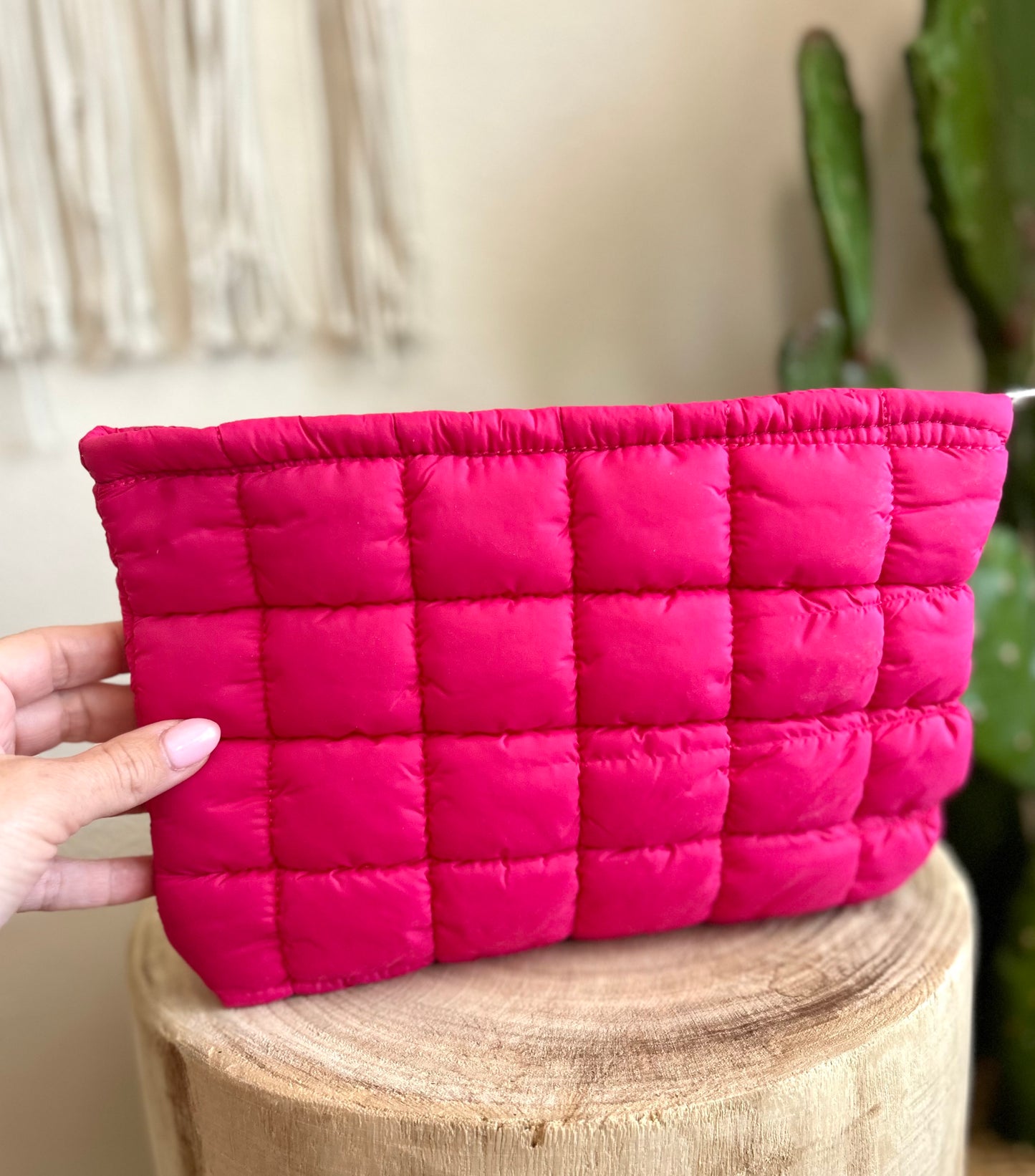 Quilted Puffy Makeup Bag-Pink