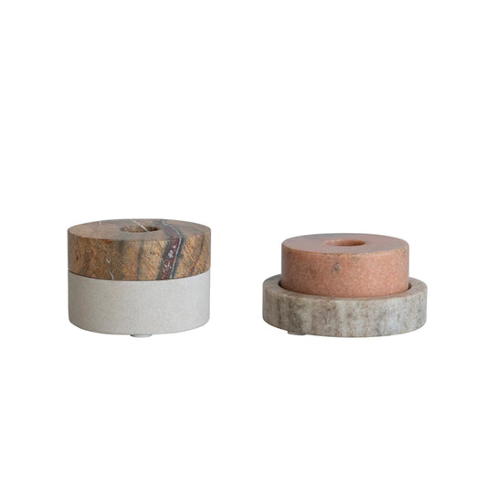 Marble Tealight & Taper Holders Set