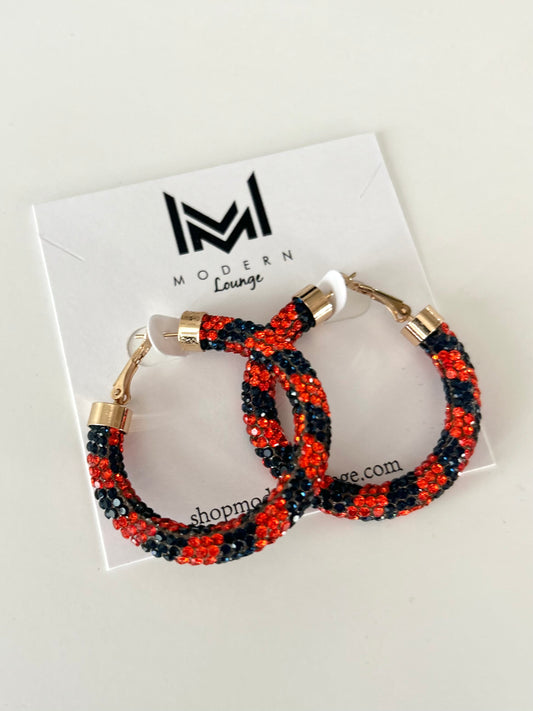 Navy & Orange Sparkle Hoops